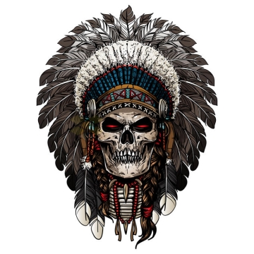 恐怖的骷髅头印第安人酋长亡灵插画7563603矢量图片免抠素材
