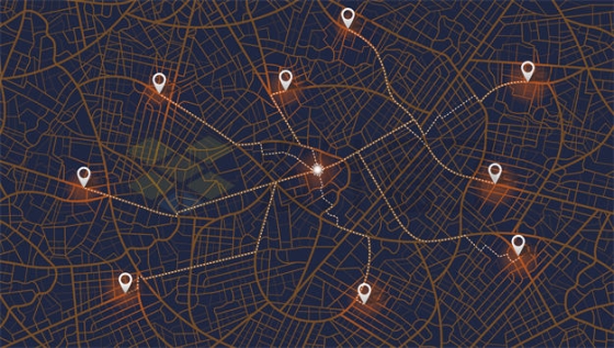 暗黑风格城市地图和发光橙色道路白色导航线路4624018矢量图片免抠素材下载
