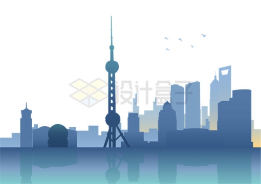 远处雾蒙蒙的上海城市天际线进入高楼大厦剪影1830823矢量图片免抠素材