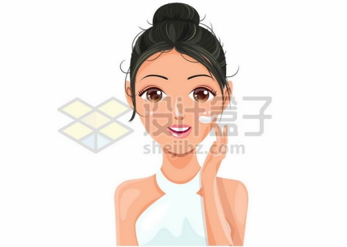 卡通女孩正在脸上涂抹护肤品化妆品1119372矢量图片免抠素材