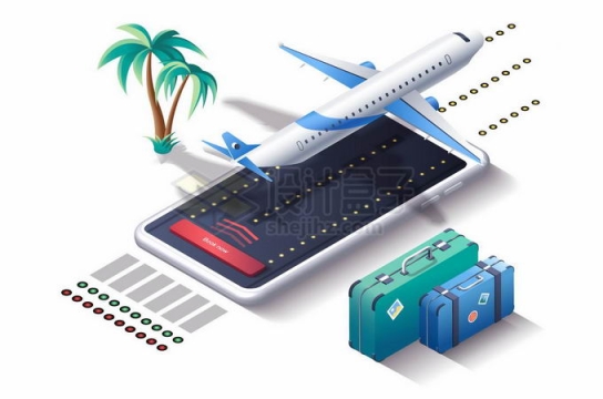 在手机上起飞的大型客机和飞机票象征了手机订票5023500矢量图片免抠素材