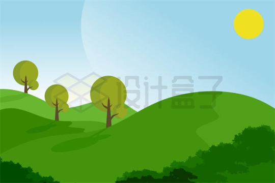 夏天碧绿色的山坡草地风景插画9011397矢量图片免抠素材