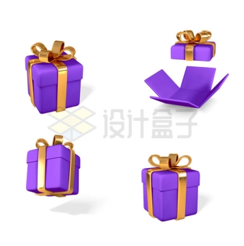 4款金色丝带装饰的紫色礼物盒3D模型7039099矢量图片免抠素材