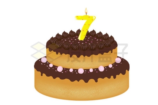 七岁7岁生日蛋糕卡通巧克力双层蛋糕7220511矢量图片免抠素材