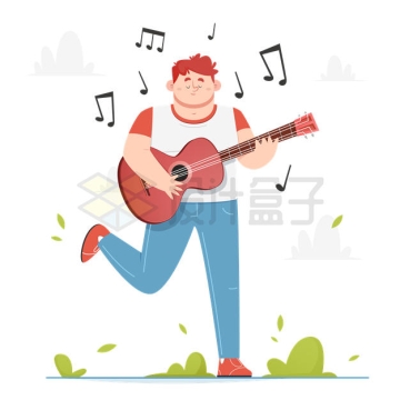 卡通男人快乐的弹吉他插画6336831矢量图片免抠素材