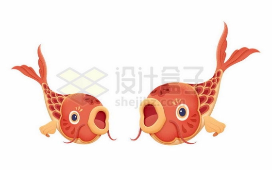 两条红鲤鱼春节新年年年有余插画7720104矢量图片免抠素材