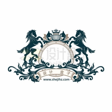 一款骏马装饰的西方贵族王室徽章纹章复杂图案5155645矢量图片免抠素材