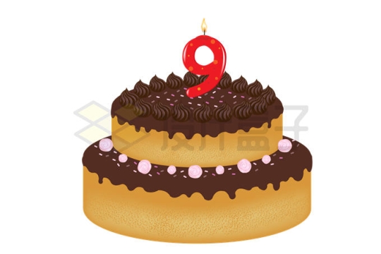 九岁9岁生日蛋糕卡通巧克力双层蛋糕5433021矢量图片免抠素材