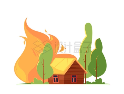 卡通房子正在燃烧和森林火灾4775311矢量图片免抠素材