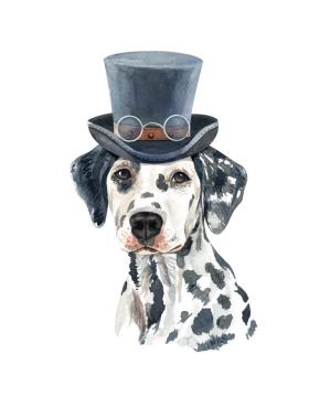 彩色手绘油画风格戴帽子的斑点狗宠物狗图片免抠素材