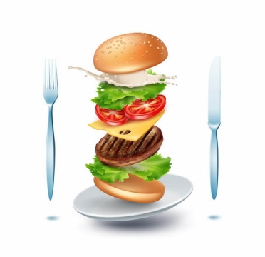 刀叉盘子和汉堡分层美味西餐7405129矢量图片免抠素材