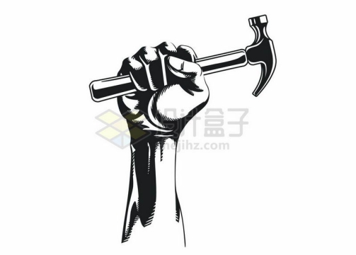 捏紧的拳头握着一把锤子劳动节劳动人民黑白插画5694661矢量图片免抠素材