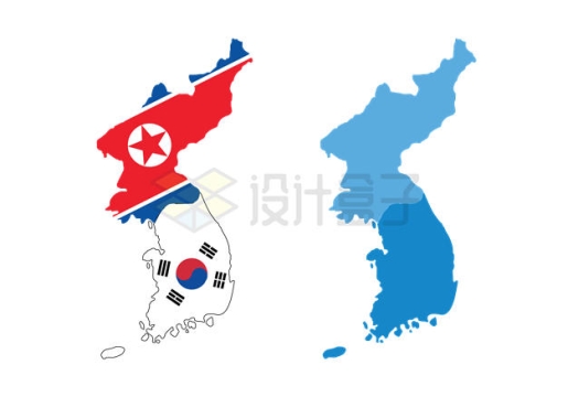 分别覆盖了朝鲜和韩国国旗的朝鲜半岛地图6864388矢量图片免抠素材