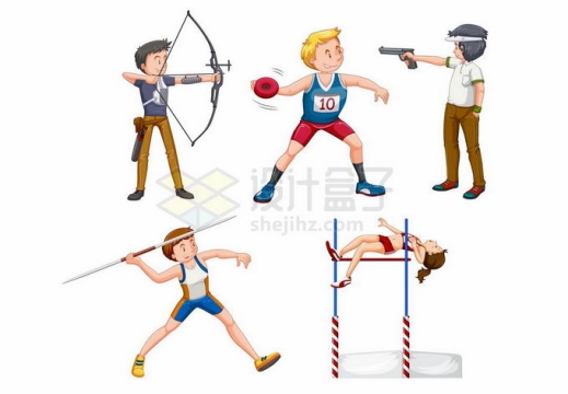 射箭铅球射击标枪跳高等卡通奥运会比赛项目2471933矢量图片免抠素材