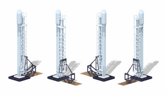 树立在火箭发射架上的Space X猎鹰火箭png图片免抠eps矢量素材