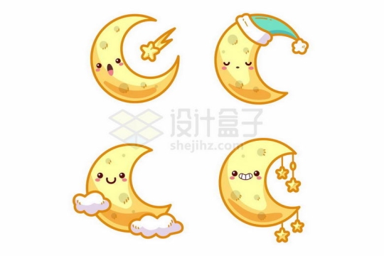 4款超可爱的卡通弯弯的月亮正在睡觉晚安晚上好儿童画9597374矢量图片免抠素材