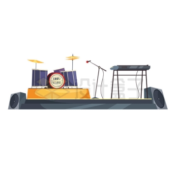 卡通舞台上的架子鼓等乐器4340965矢量图片免抠素材