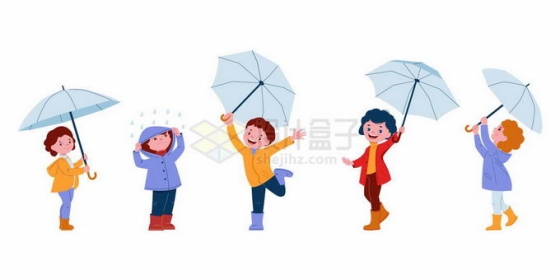 5款卡通女孩在下雨天打着伞或穿雨衣2341393矢量图片免抠素材