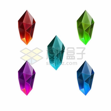 5种颜色的闪亮多边形钻石宝石png图片免抠矢量素材