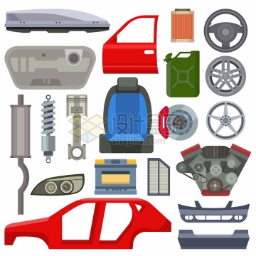 汽车门方向盘轮毂座椅汽油桶悬挂系统等汽车零件png图片素材