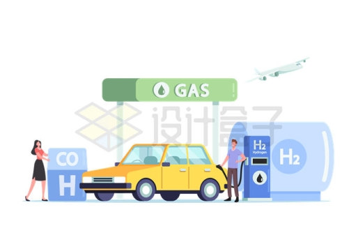 扁平化风格氢能源汽车正在加气站加气6998983矢量图片免抠素材