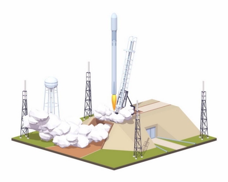 正在火箭发射架上点火发射的Space X猎鹰火箭png图片免抠eps矢量素材