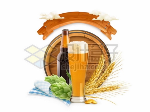 全麦啤酒瓶和啤酒杯标题背景922136图片免抠矢量素材