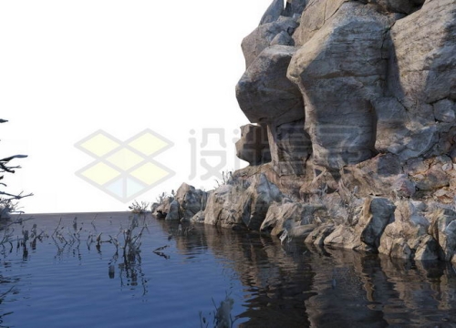 岩石悬崖旁边的水池湖水3406514PSD免抠图片素材