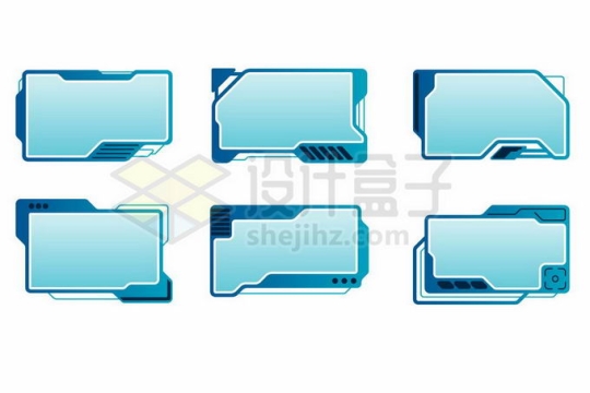 6款蓝色科幻科技风格文本框信息框3348913矢量图片免抠素材