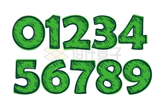 绿色涂鸦风格数字文字艺术字体4127971矢量图片免抠素材
