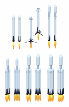 Space X的各种型号的猎鹰重型火箭png图片免抠eps矢量素材