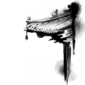  Ink painting style Chinese traditional architecture eaves png free cut pictures