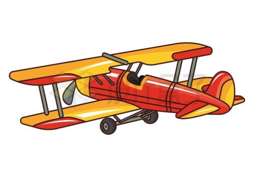 一架红黄色的卡通双翼飞机螺旋桨飞机3521922矢量图片免抠素材