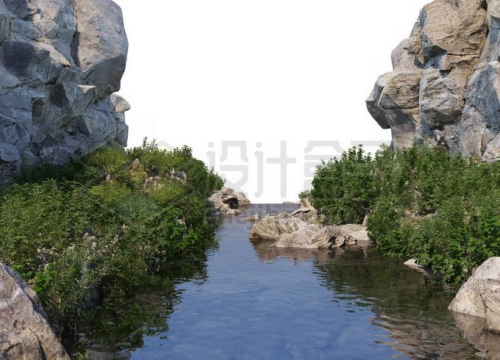 岩石悬崖峭壁峡谷中的湖水和两岸茂盛的植被3412495PSD免抠图片素材