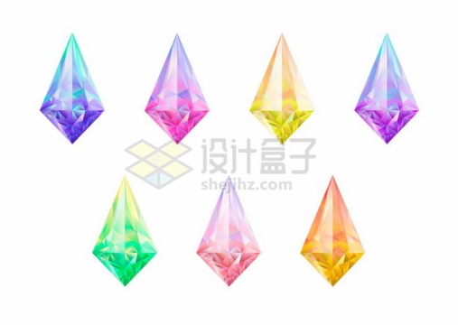7款闪亮的多边形钻石宝石png图片免抠矢量素材