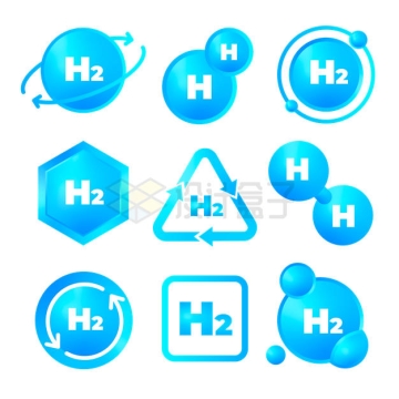 9款蓝色氢气分子结构模型氢气图标9113877矢量图片免抠素材