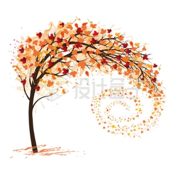 秋天里的枫树叶子变黄变红卷出旋涡形状8844676矢量图片免抠素材