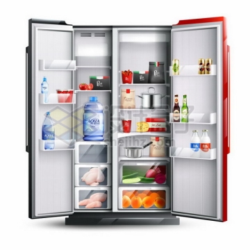 打开的双门冰箱和里面丰富的食材766247png矢量图片素材