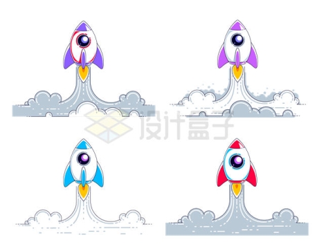 4款可爱的卡通小火箭发射升空2851420矢量图片免抠素材