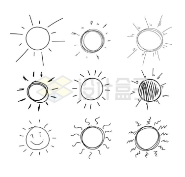 9款手绘线条涂鸦太阳图案4422510矢量图片免抠素材