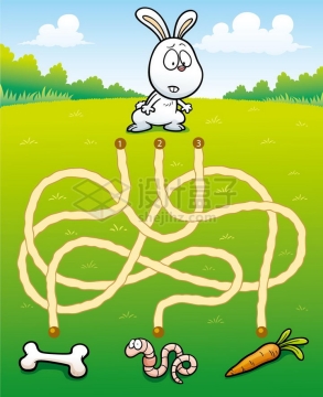 儿童益智游戏插图兔子吃什么迷宫幼儿游戏png图片免抠素材