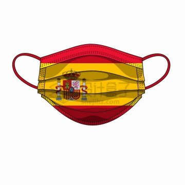 西班牙国旗图案的一次性医用口罩png图片免抠矢量素材