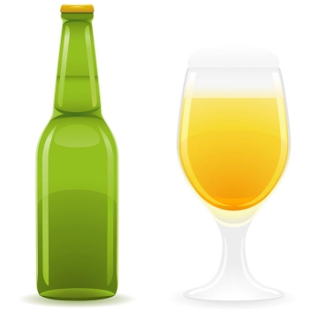 绿色啤酒瓶和葡萄酒杯啤酒杯图片免抠素材