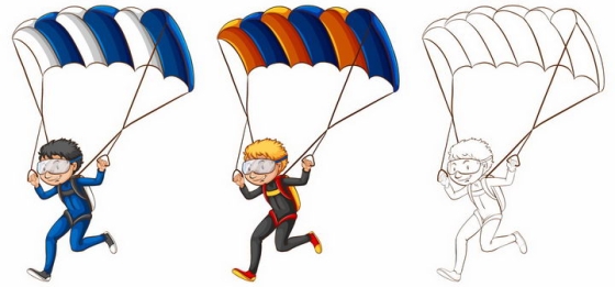 手绘风格打开降落伞跳伞的卡通男孩png图片免抠矢量素材