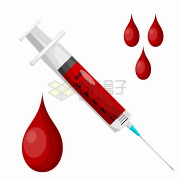 抽满血的一次性注射器针筒医疗用品和血液液滴png图片免抠矢量素材