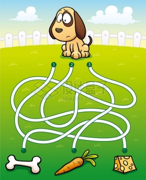 儿童益智游戏插图小狗吃什么迷宫幼儿游戏png图片免抠素材