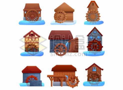 9款木头房子和卡通水车9006121矢量图片免抠素材免费下载