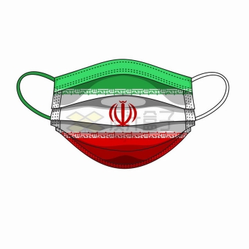伊朗国旗图案的一次性医用口罩png图片免抠矢量素材