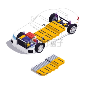 2.5D风格电动汽车内部结构和电池组拆解示意图7955139矢量图片免抠素材