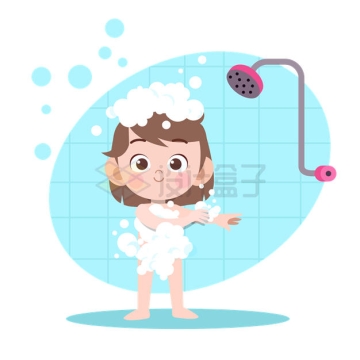 卡通女孩小美女正在使用淋浴洗澡8679663矢量图片免抠素材